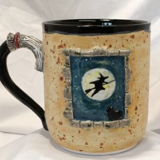 Hand thrown Mug. Witch in window. No.1