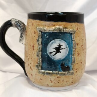 Hand thrown Mug. Flying witch No.3