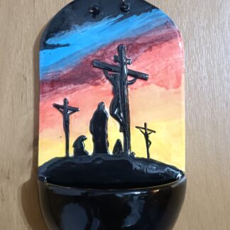 Ceramic Holy Water font Crucifixion on Calvary #3