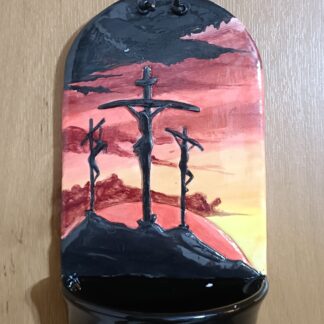 Ceramic Holy Water font Crucifixion on Calvary #4