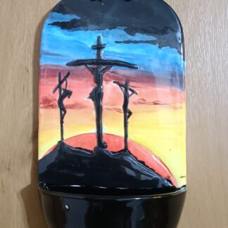 Ceramic Holy Water font Crucifixion on Calvary #5