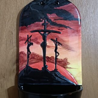 Hand Made Ceramic Holy Water font Crucifixion on Calvary #7