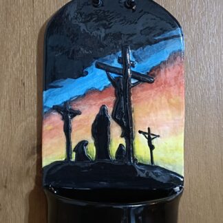 Hand Made Ceramic Holy Water font Crucifixion on Calvary #8