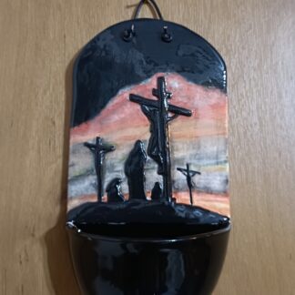 Hand Made Ceramic Holy Water font Crucifixion on Calvary #6
